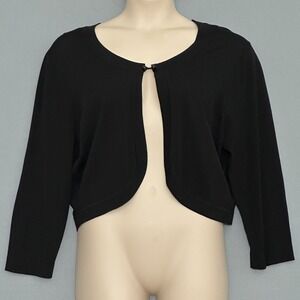 Jessica Howard Womens Sweater 1X Black Cropped Bolero Cardigan Layer Shrug Cover